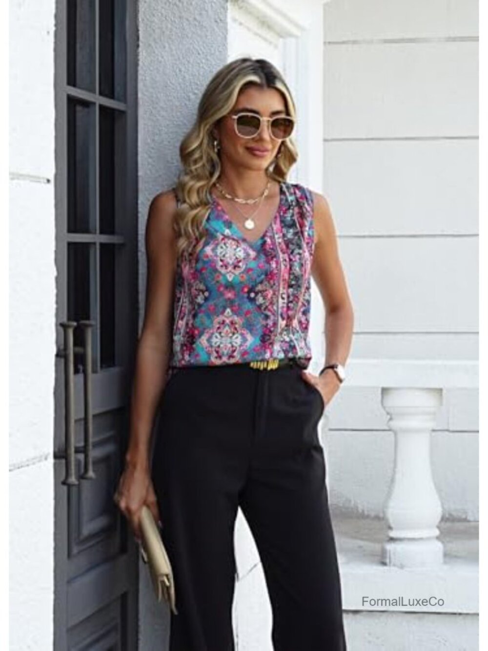Womens Satin Tank Tops Dressy Pleated V Neck Sleeveless Silk Shirts Business - Picture 2 of 6